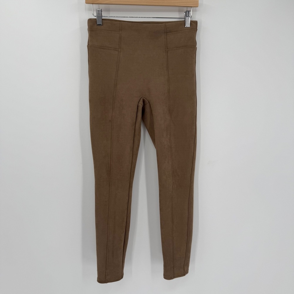 Spanx Faux Suede Leggings Tan Petite Small Stretch Pull-On Pants